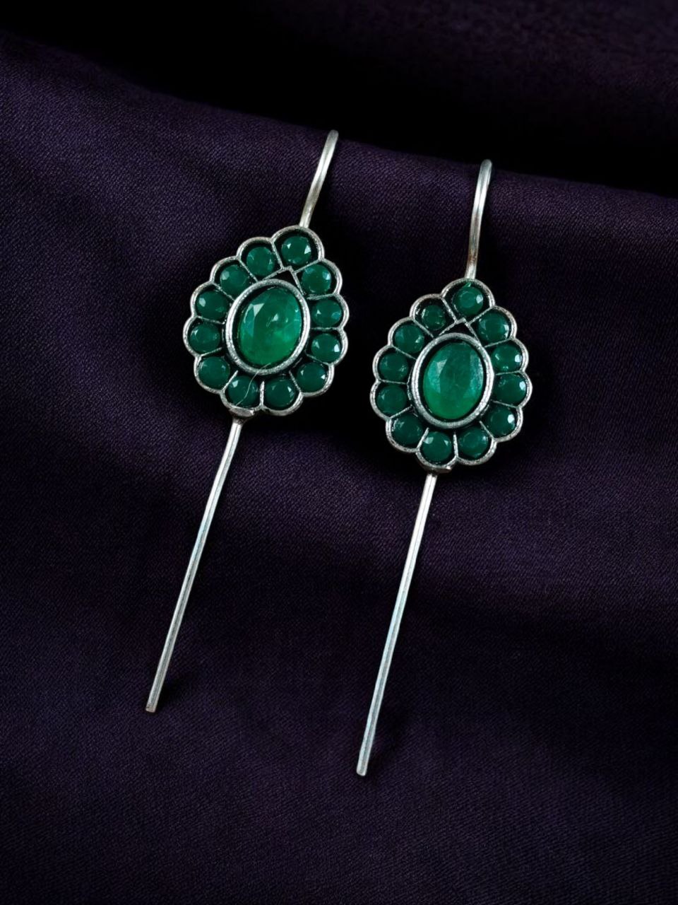 Ethnic Oxidized Earcuff | Silver Replica with Stone Detailing Traditional Best Jewelry 4 Oxidized silver replica earcuff with ethnic stone detailing