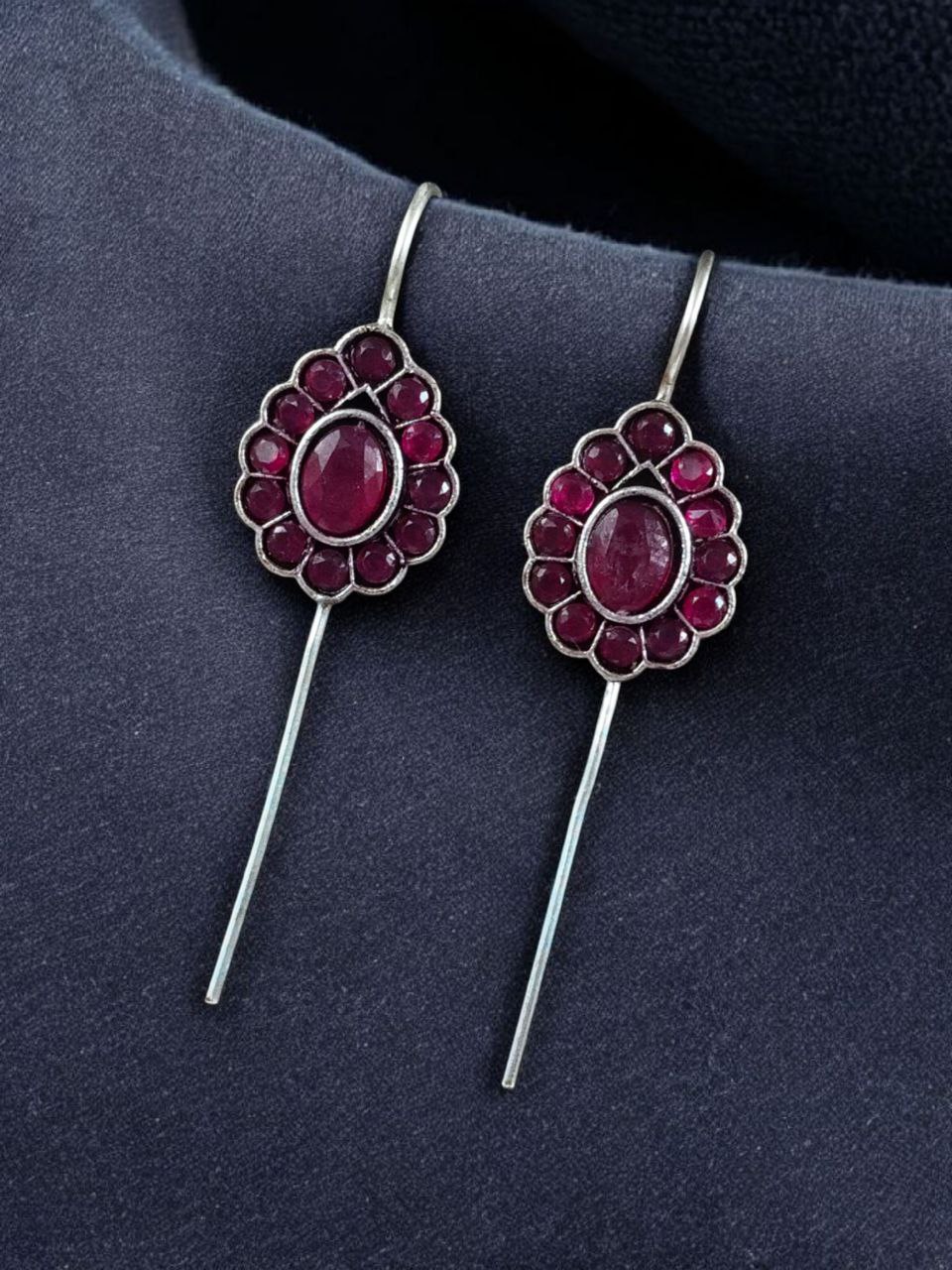 Ethnic Oxidized Earcuff | Silver Replica with Stone Detailing Traditional Best Jewelry 3 Oxidized silver replica earcuff with ethnic stone detailing