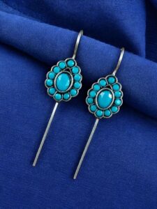Ethnic Oxidized Earcuff | Silver Replica with Stone Detailing Traditional Best Jewelry - color: "Aqua"