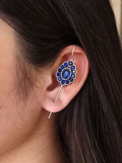 Oxidized earcuff with ethnic stone detailing