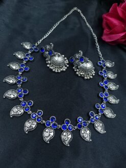 Traditional Silver Plated Necklace Set | Stone Work Ethnic Choker Jewelry