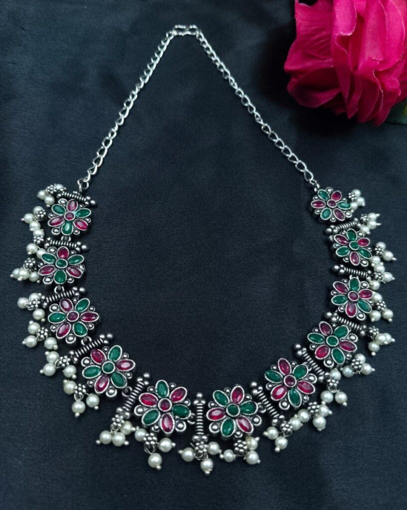 Traditional Flower Design Choker Necklace | Pearl & Stone Work Best Jewelry