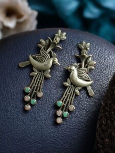 Stylish Bird Stud Earrings | Silver Replica with Stone Detailing Best Designer Jewelry - color: "Baby Pink-Mint"