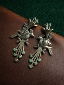 Stylish Bird Stud Earrings | Silver Replica with Stone Detailing Best Designer Jewelry - color: "Mint"