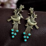 Bulk 230 Stylish Bird Stud Earrings | Silver Replica with Stone Detailing Best Designer Jewelry - "Aqua"
