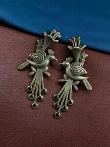 Stylish Bird Stud Earrings | Silver Replica with Stone Detailing Best Designer Jewelry - color: "Black"