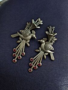 Stylish Bird Stud Earrings | Silver Replica with Stone Detailing Best Designer Jewelry - color: "Red"