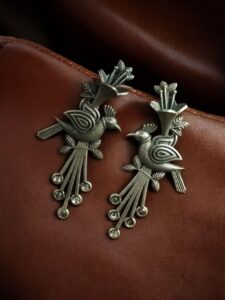 Stylish Bird Stud Earrings | Silver Replica with Stone Detailing Best Designer Jewelry - color: "White"