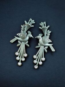 Stylish Bird Stud Earrings | Silver Replica with Stone Detailing Best Designer Jewelry - color: "Baby Pink"