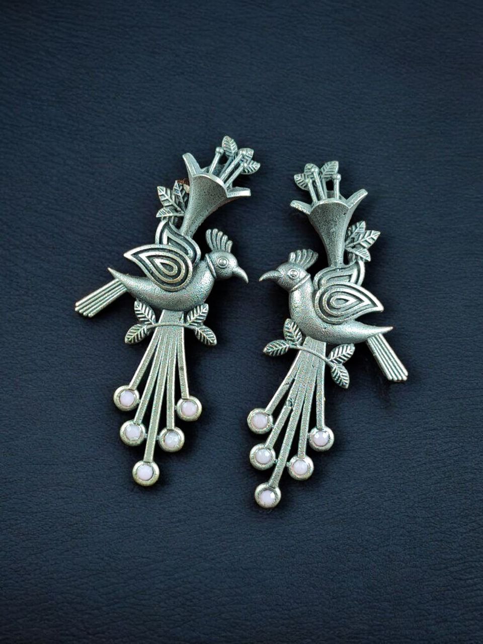 Stylish Bird Stud Earrings | Silver Replica with Stone Detailing Best Designer Jewelry 3 Stylish bird stud earrings with silver replica finish and stone detailing