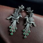 Bulk 240 Stylish Bird Stud Earrings | Silver Replica with Stone Detailing Best Designer Jewelry - "Green"
