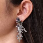 Stylish Bird Stud Earrings | Silver Replica with Stone Detailing Best Designer Jewelry
