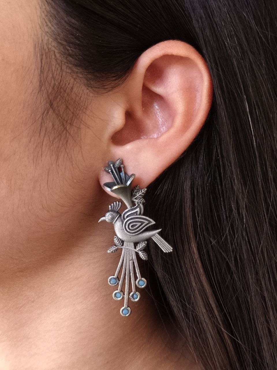 Stylish Bird Stud Earrings | Silver Replica with Stone Detailing Best Designer Jewelry 1 Stylish bird stud earrings with silver replica finish and stone detailing