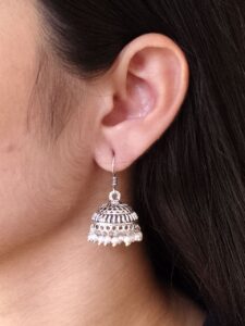 Traditional German Silver Jhumki | Ethnic Hook Dangler Earrings Perfect Gift for Girls