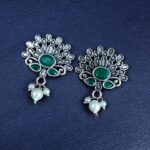 Bulk 206 German Silver Unique Stud Earrings | Ethnic Pearl & Stone Work Jewelry - "Green"