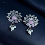 Bulk 214 German Silver Unique Stud Earrings | Ethnic Pearl & Stone Work Jewelry - "Baby Pink"