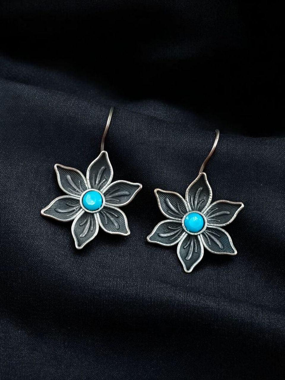 Oxidized Silver Plated Flower Hook Earrings | Dangler Daily Wear Amazing Jewelry 7 Oxidized silver plated flower hook dangler earrings for daily wear