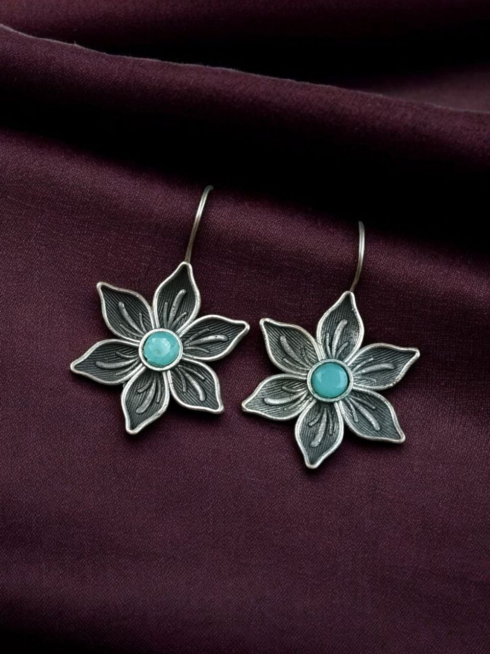 Oxidized Silver Plated Flower Hook Earrings | Dangler Daily Wear Amazing Jewelry 5 Oxidized silver plated flower hook dangler earrings for daily wear