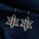 Bulk 198 Oxidized Silver Plated Flower Hook Earrings | Dangler Daily Wear Amazing Jewelry - "Red"