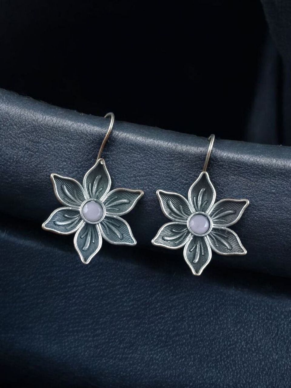 Oxidized Silver Plated Flower Hook Earrings | Dangler Daily Wear Amazing Jewelry 3 Oxidized silver plated flower hook dangler earrings for daily wear