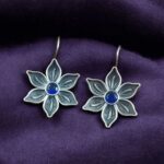 Bulk 202 Oxidized Silver Plated Flower Hook Earrings | Dangler Daily Wear Amazing Jewelry - "Blue"