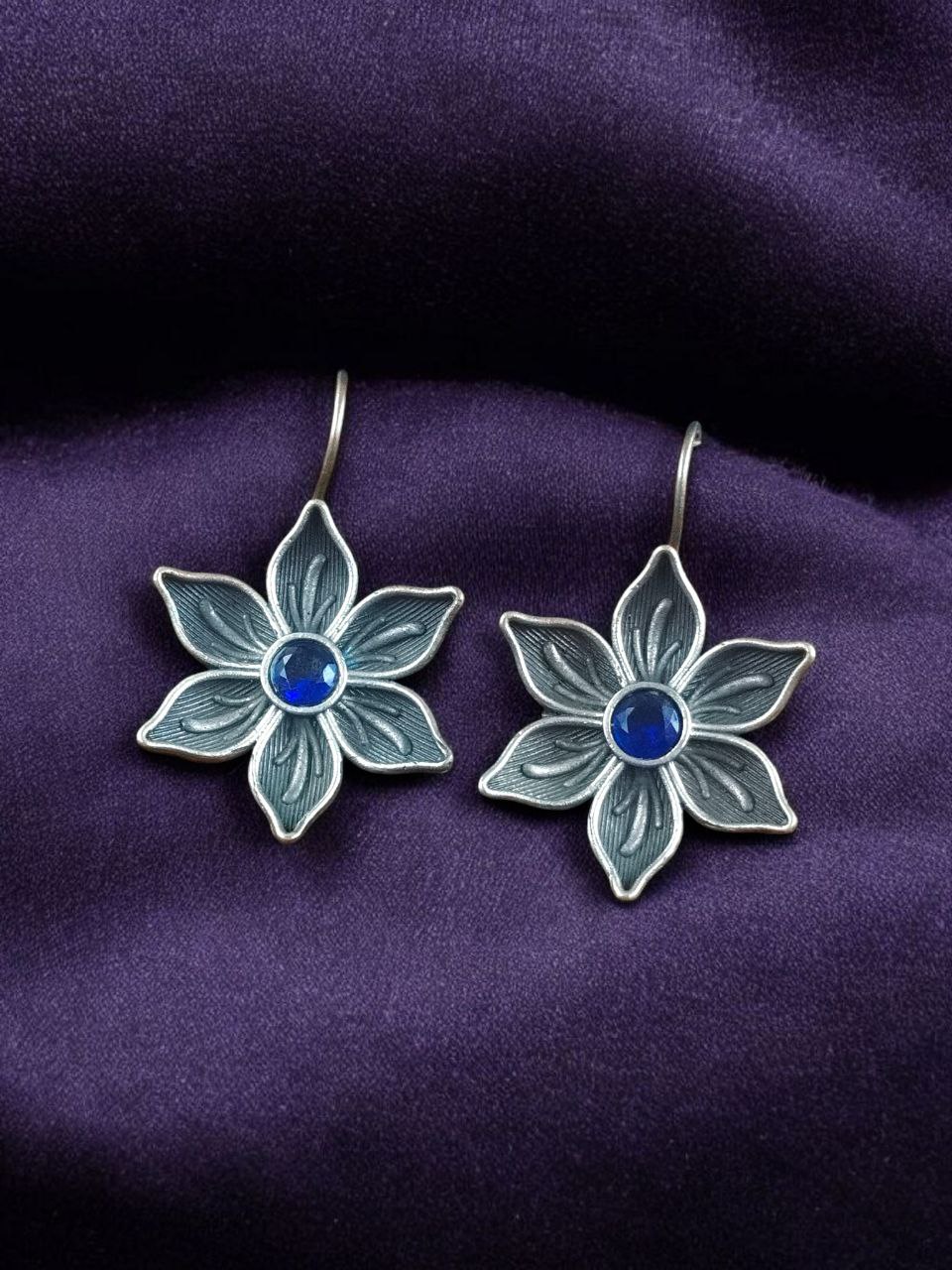 Oxidized Silver Plated Flower Hook Earrings | Dangler Daily Wear Amazing Jewelry 2 Oxidized silver plated flower hook dangler earrings for daily wear