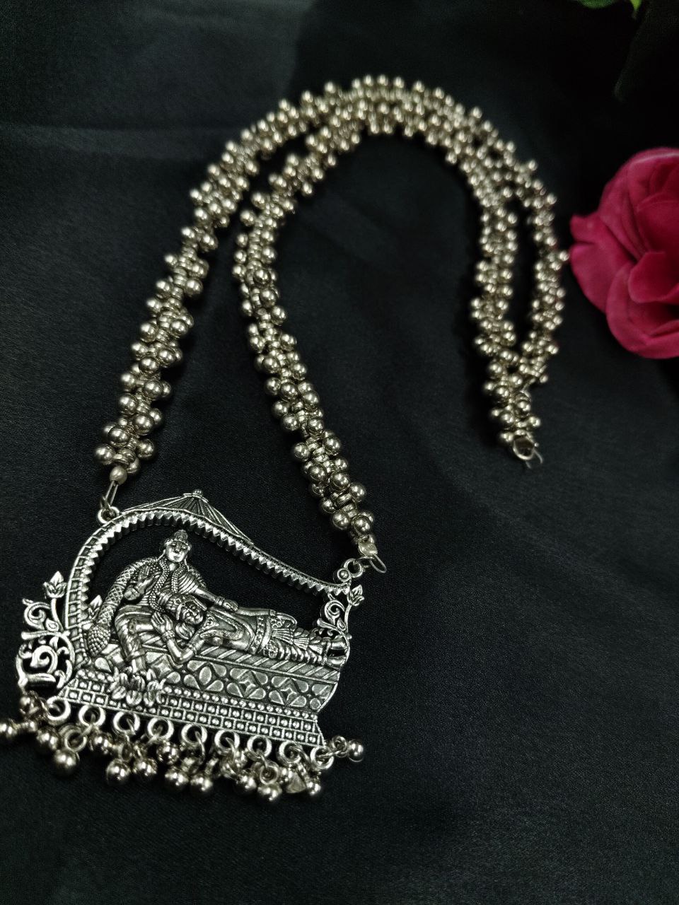 Beautiful Religious Lord Vishnu & Laxmi Necklace | Ghungroo Chain Navratri Special Jewelry 1 Beautiful Ghungroo Chain Religious Necklace for Navratri