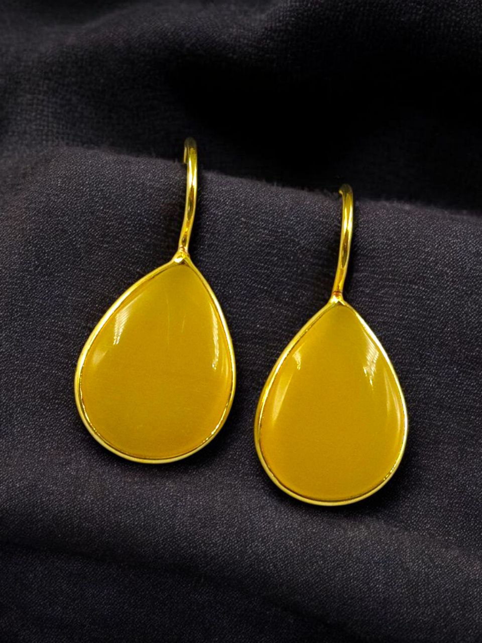 Traditional Ethnic Drop Shape Earrings | Gold Plated Monalisa Stone Best Hook Dangler Jewelry 8 Gold plated Monalisa stone ethnic drop shape hook dangler earrings