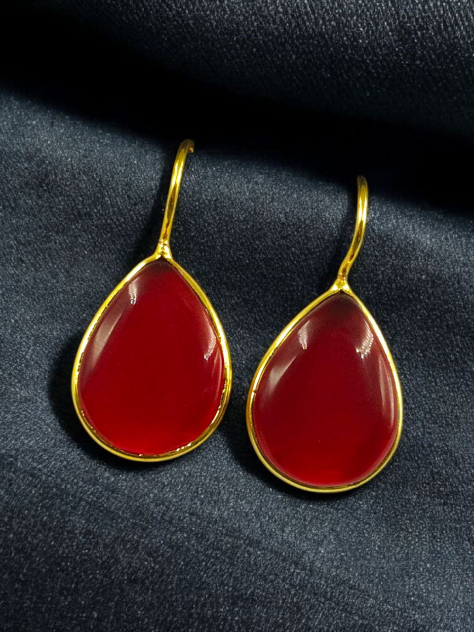 Traditional Ethnic Drop Shape Earrings | Gold Plated Monalisa Stone Best Hook Dangler Jewelry 7 Gold plated Monalisa stone ethnic drop shape hook dangler earrings