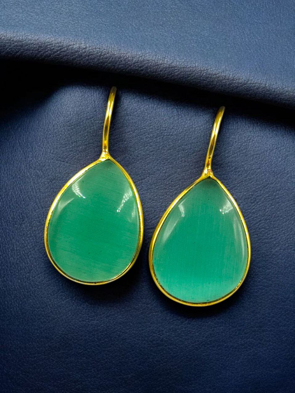 Traditional Ethnic Drop Shape Earrings | Gold Plated Monalisa Stone Best Hook Dangler Jewelry 6 Gold plated Monalisa stone ethnic drop shape hook dangler earrings