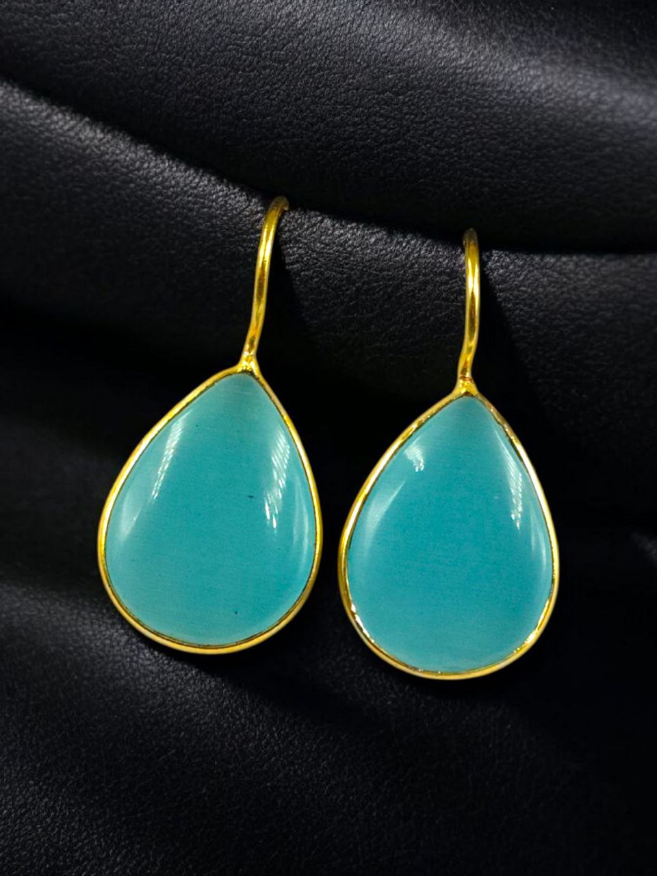 Traditional Ethnic Drop Shape Earrings | Gold Plated Monalisa Stone Best Hook Dangler Jewelry 5 Gold plated Monalisa stone ethnic drop shape hook dangler earrings