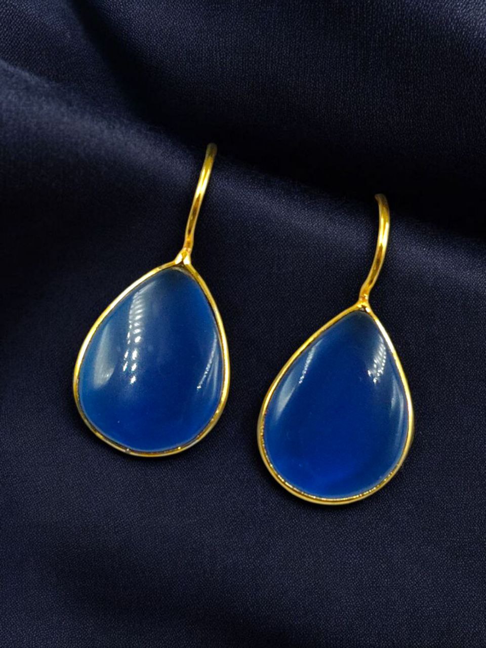 Traditional Ethnic Drop Shape Earrings | Gold Plated Monalisa Stone Best Hook Dangler Jewelry 2 Gold plated Monalisa stone ethnic drop shape hook dangler earrings