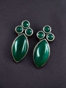 Monalisa Stone Silver Plated Stud Earrings | Oxidized Traditional Stylish Best Jewelry - color: "Green"