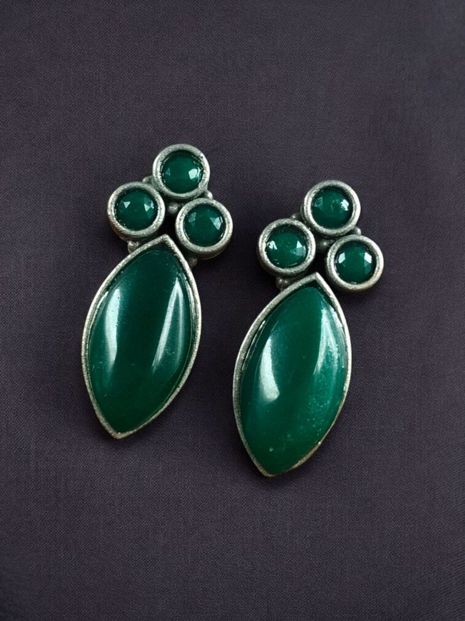 Monalisa Stone Silver Plated Stud Earrings | Oxidized Traditional Stylish Best Jewelry 10 Monalisa Stone Silver Plated Stud Earrings Oxidized