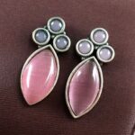 Bulk 148 Monalisa Stone Silver Plated Stud Earrings | Oxidized Traditional Stylish Best Jewelry - "Baby Pink"