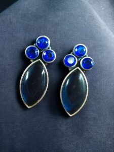 Monalisa Stone Silver Plated Stud Earrings | Oxidized Traditional Stylish Best Jewelry - color: "Blue"