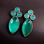 Bulk 156 Monalisa Stone Silver Plated Stud Earrings | Oxidized Traditional Stylish Best Jewelry - "Mint"