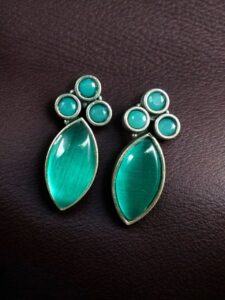 Monalisa Stone Silver Plated Stud Earrings | Oxidized Traditional Stylish Best Jewelry - color: "Mint"