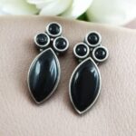Bulk 146 Monalisa Stone Silver Plated Stud Earrings | Oxidized Traditional Stylish Best Jewelry - "Black"