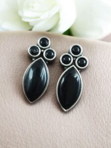 Monalisa Stone Silver Plated Stud Earrings | Oxidized Traditional Stylish Best Jewelry - color: "Black"