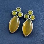 Bulk 152 Monalisa Stone Silver Plated Stud Earrings | Oxidized Traditional Stylish Best Jewelry - "Yellow"