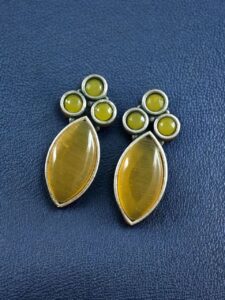 Monalisa Stone Silver Plated Stud Earrings | Oxidized Traditional Stylish Best Jewelry - color: "Yellow"