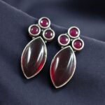 Bulk 154 Monalisa Stone Silver Plated Stud Earrings | Oxidized Traditional Stylish Best Jewelry - "Red"