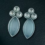 Bulk 140 Monalisa Stone Silver Plated Stud Earrings | Oxidized Traditional Stylish Best Jewelry - "Grey"