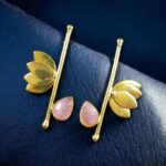 Bulk 130 Handmade Gold Plated Lotus Stud Earrings | Monalisa Stone Ethnic Design Beautiful Jewelry - "Baby Pink"