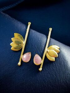 Handmade Gold Plated Lotus Stud Earrings | Monalisa Stone Ethnic Design Beautiful Jewelry - color: "Baby Pink"
