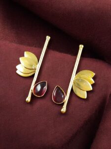 Handmade Gold Plated Lotus Stud Earrings | Monalisa Stone Ethnic Design Beautiful Jewelry - color: "Red"