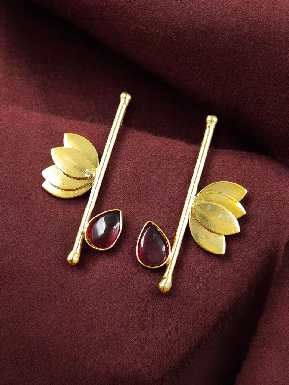 Handmade Gold Plated Lotus Stud Earrings | Monalisa Stone Ethnic Design Beautiful Jewelry 4 Handmade Gold Plated Lotus Stud Earrings with Monalisa Stone