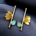 Bulk 126 Handmade Gold Plated Lotus Stud Earrings | Monalisa Stone Ethnic Design Beautiful Jewelry - "Aqua"