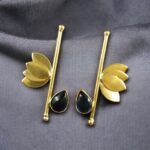 Bulk 122 Handmade Gold Plated Lotus Stud Earrings | Monalisa Stone Ethnic Design Beautiful Jewelry - "Blue"